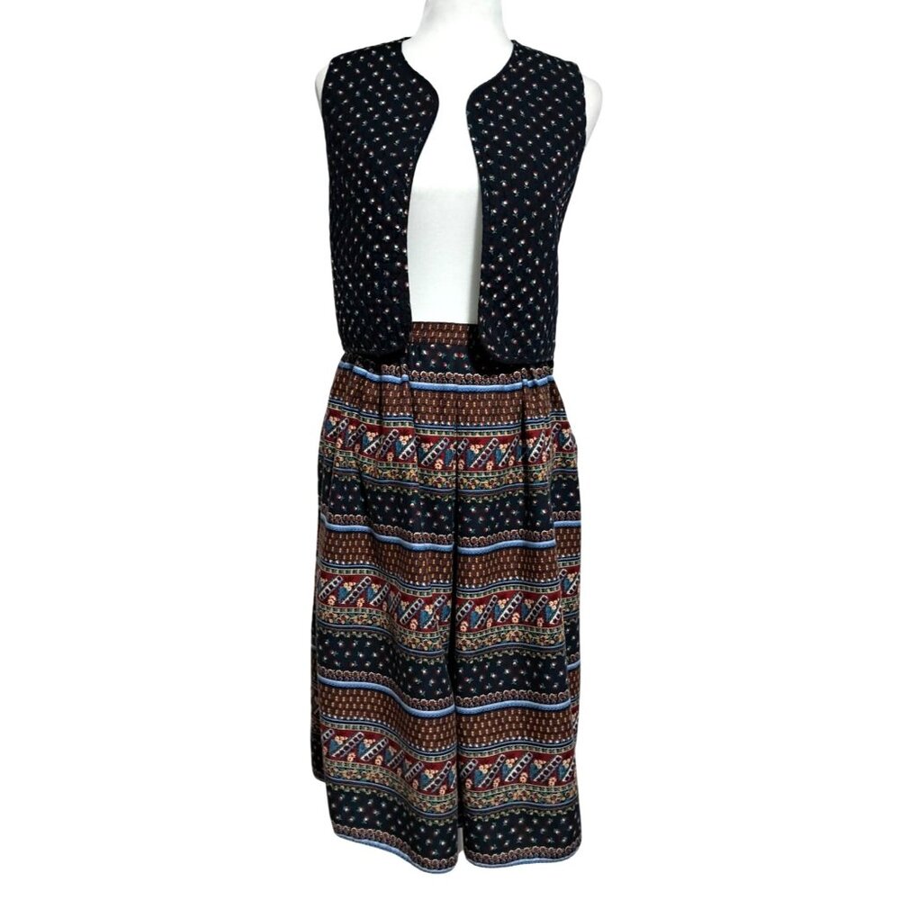 VTG St Michael UK 12L Quilted Floral Bolero & Boho Ethnic Print Skirt Set M&S Ma